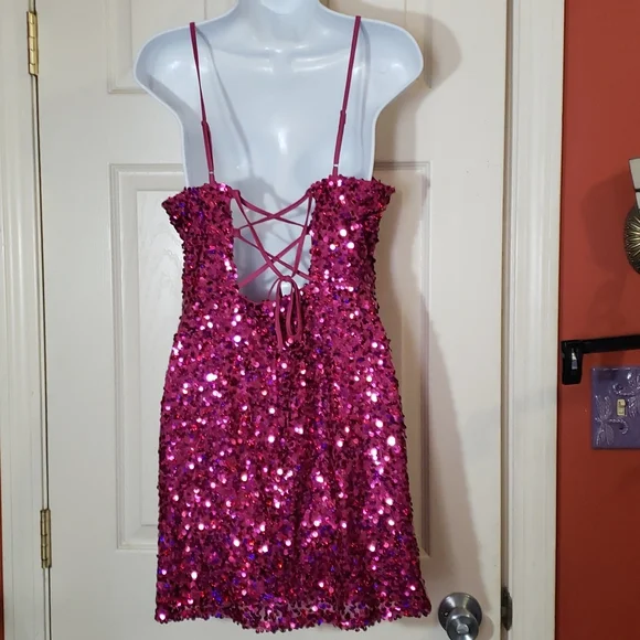 Wild Fable Pink sequined spaghetti strap mini slip dress - Picture 5 of 9